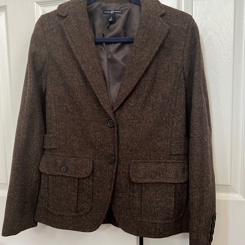 Gap Gray Blazer Jacket Uniform Sz 8 Wool Blend 2 Button Pockets